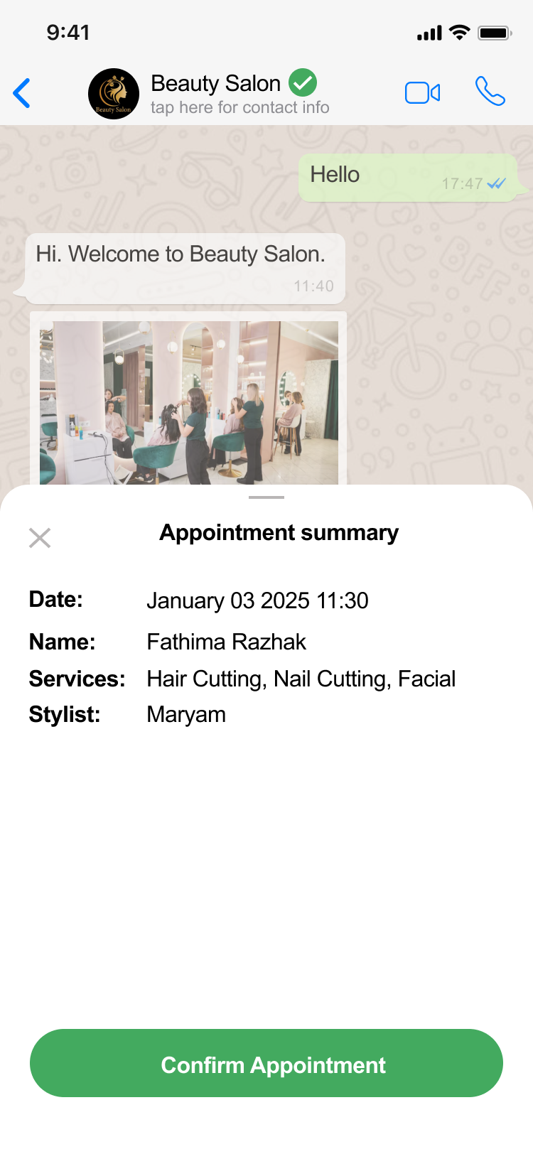 WhatsApp Booking Step 3